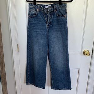 Zara wide leg (cropped) dark blue high waisted jeans